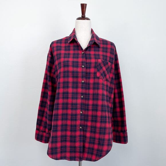 Love Notes Red Plaid Flannel Oversized Button-Up Shirt - Picture 1 of 6